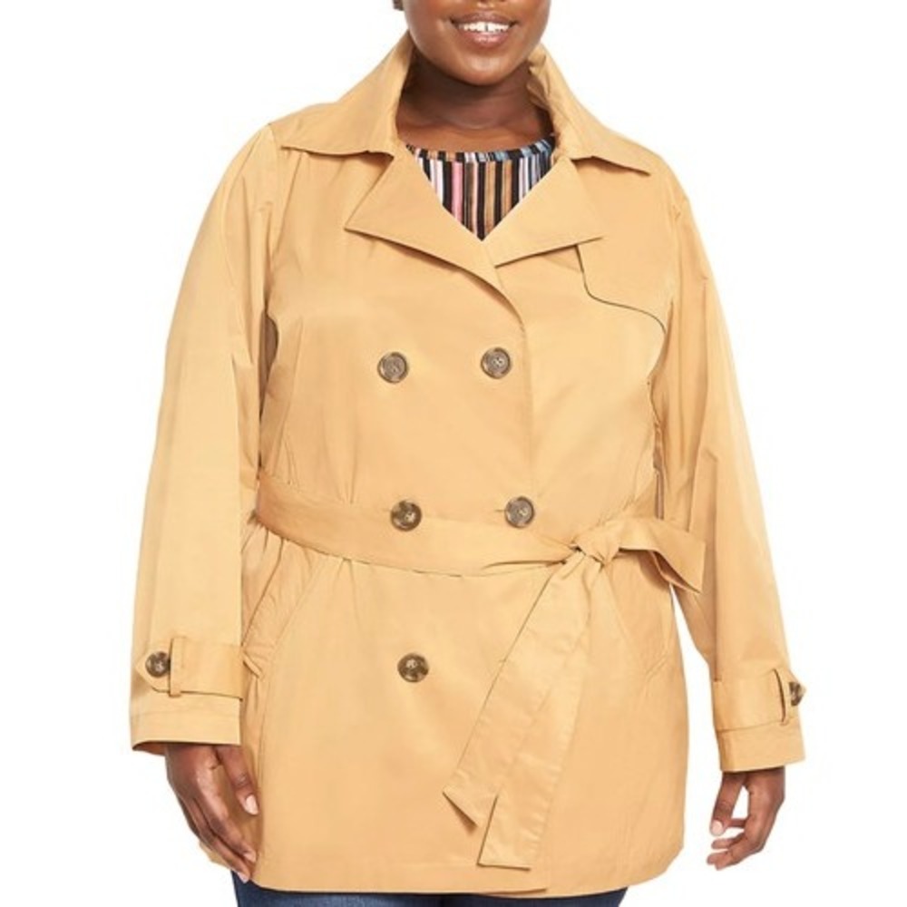 Lane Bryant Trench Coat Women's Size 16 Double Breasted Belted‎ Classic Gold Tan